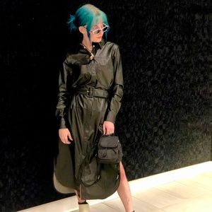 Ted Baker London Barrkir Long Sleeve Faux Leather Shirtdress